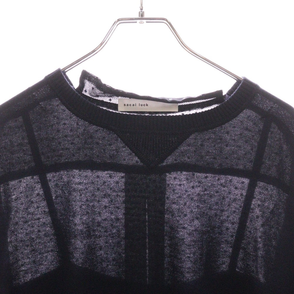 sacai luck(サカイ ラック) 15SS キャミソールドッキング バックレース クルーネックスウェットTシャツ 15SSLU928 ネイビー レディース