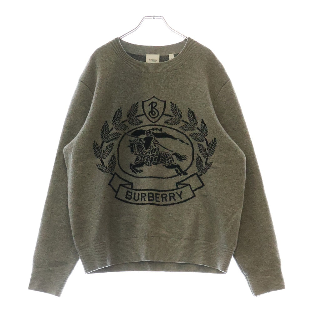 BURBERRY(バーバリー) ジャガードロゴ クルーネック ウールニットセーター 8063664 グレー