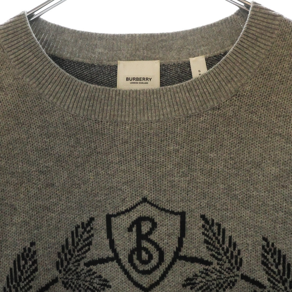 BURBERRY(バーバリー) ジャガードロゴ クルーネック ウールニットセーター 8063664 グレー