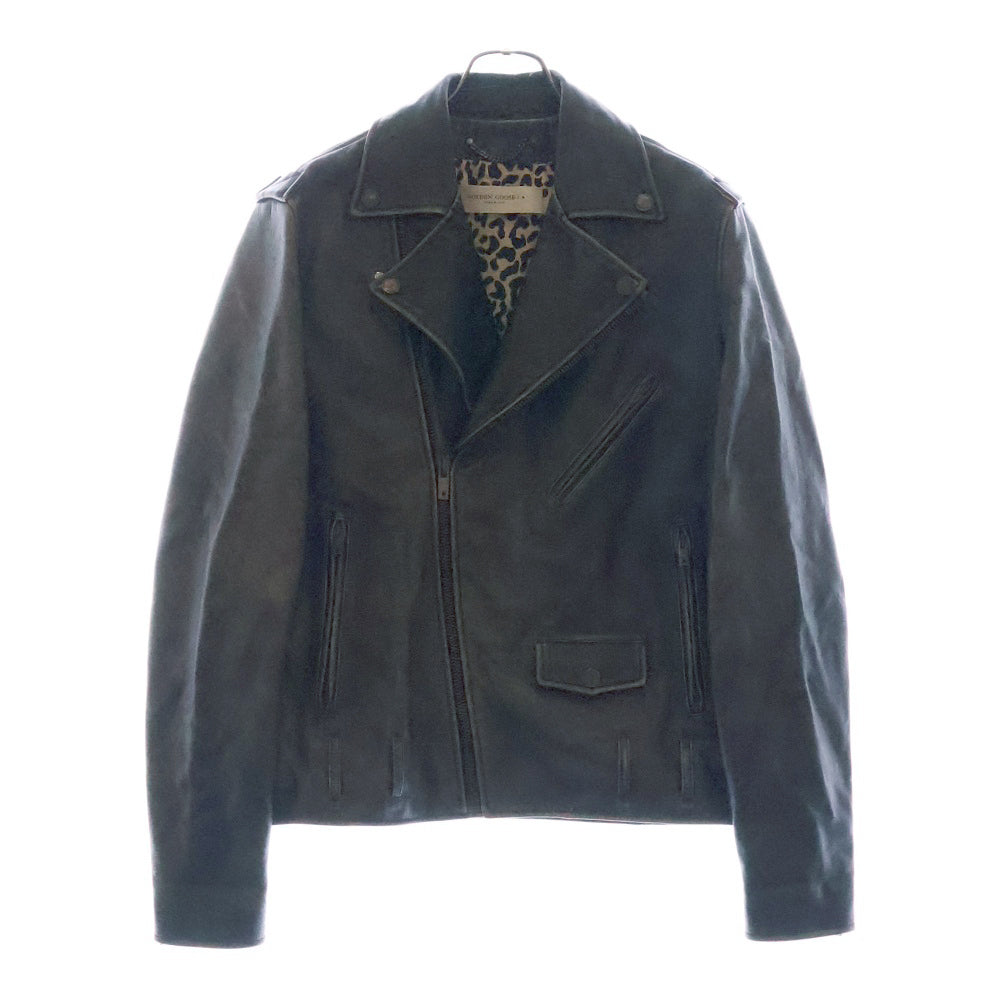 GOLDEN GOOSE DELUXE BRAND(ゴールデングースデラックスブランド) 裏地レオパード ダブルレザーライダース ジャケット ブラック GMP00297