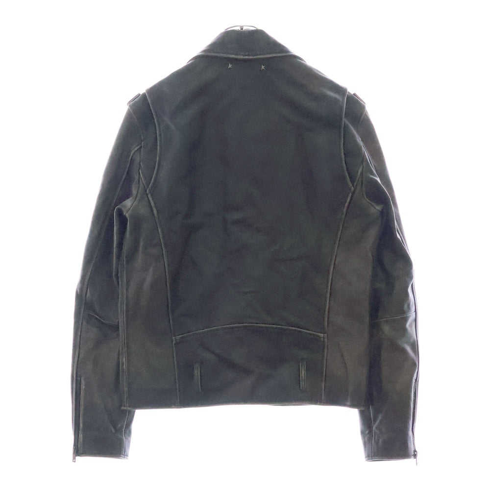 GOLDEN GOOSE DELUXE BRAND(ゴールデングースデラックスブランド) 裏地レオパード ダブルレザーライダース ジャケット ブラック GMP00297