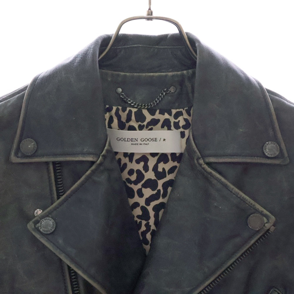 GOLDEN GOOSE DELUXE BRAND(ゴールデングースデラックスブランド) 裏地レオパード ダブルレザーライダース ジャケット ブラック GMP00297