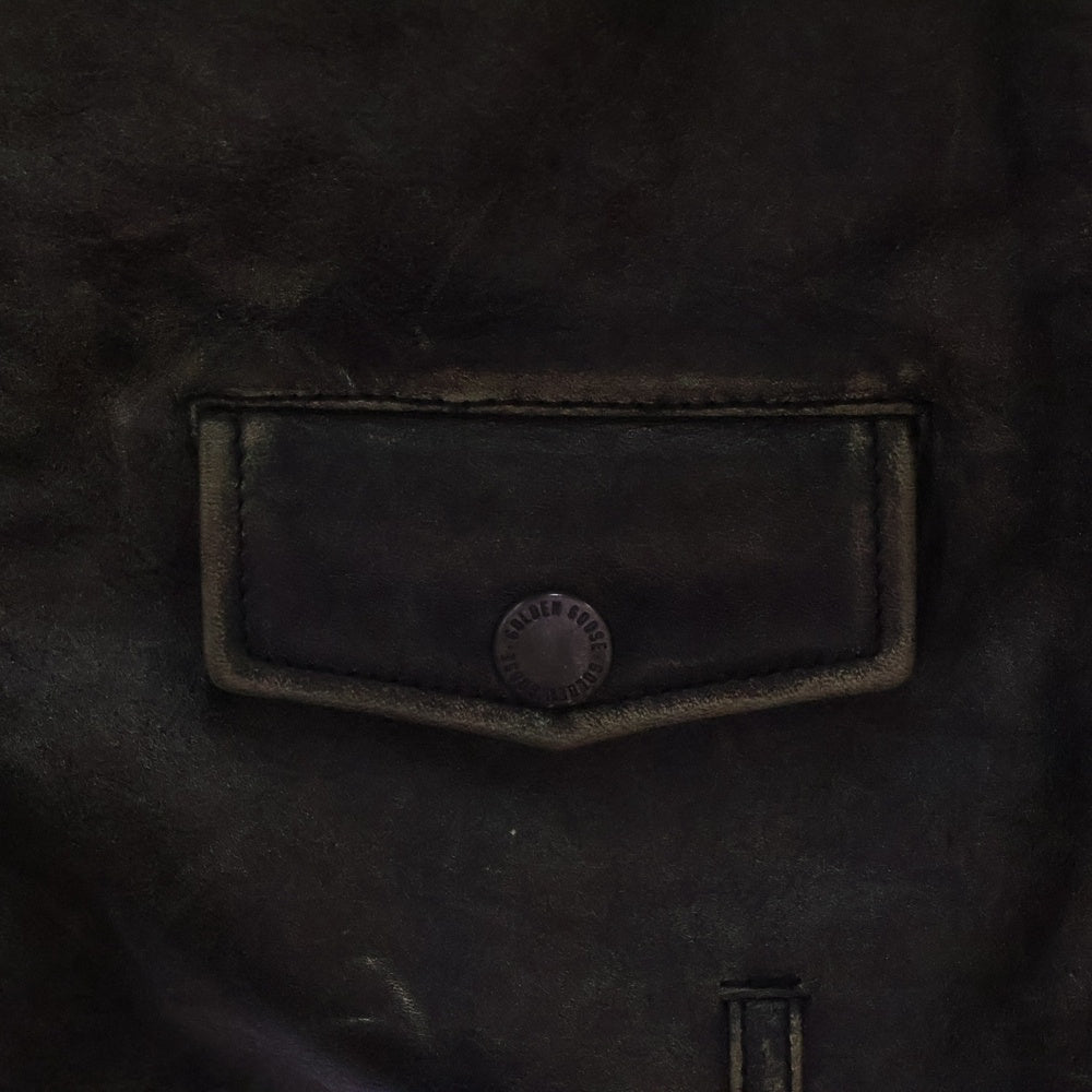 GOLDEN GOOSE DELUXE BRAND(ゴールデングースデラックスブランド) 裏地レオパード ダブルレザーライダース ジャケット ブラック GMP00297