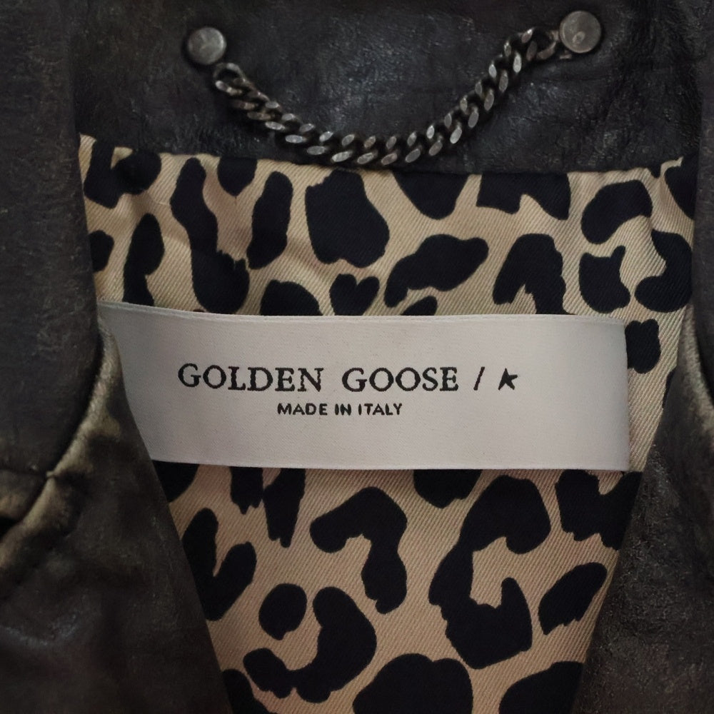 GOLDEN GOOSE DELUXE BRAND(ゴールデングースデラックスブランド) 裏地レオパード ダブルレザーライダース ジャケット ブラック GMP00297