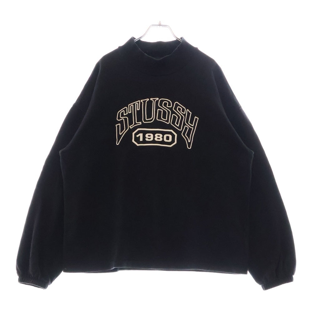 STUSSY(ステューシー) フロントロゴ刺繍 モックネック スウェットシャツ トレーナー ブラック