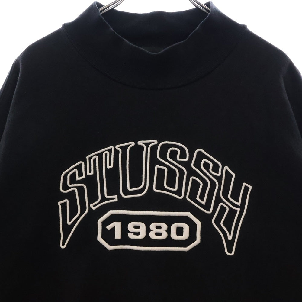 STUSSY(ステューシー) フロントロゴ刺繍 モックネック スウェットシャツ トレーナー ブラック