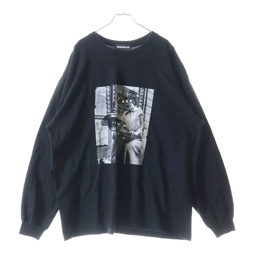 GOD SELECTION XXX(ゴッドセレクショントリプルエックス) フロント プリントデザイン クルーネック 長袖Tシャツ ブラック
