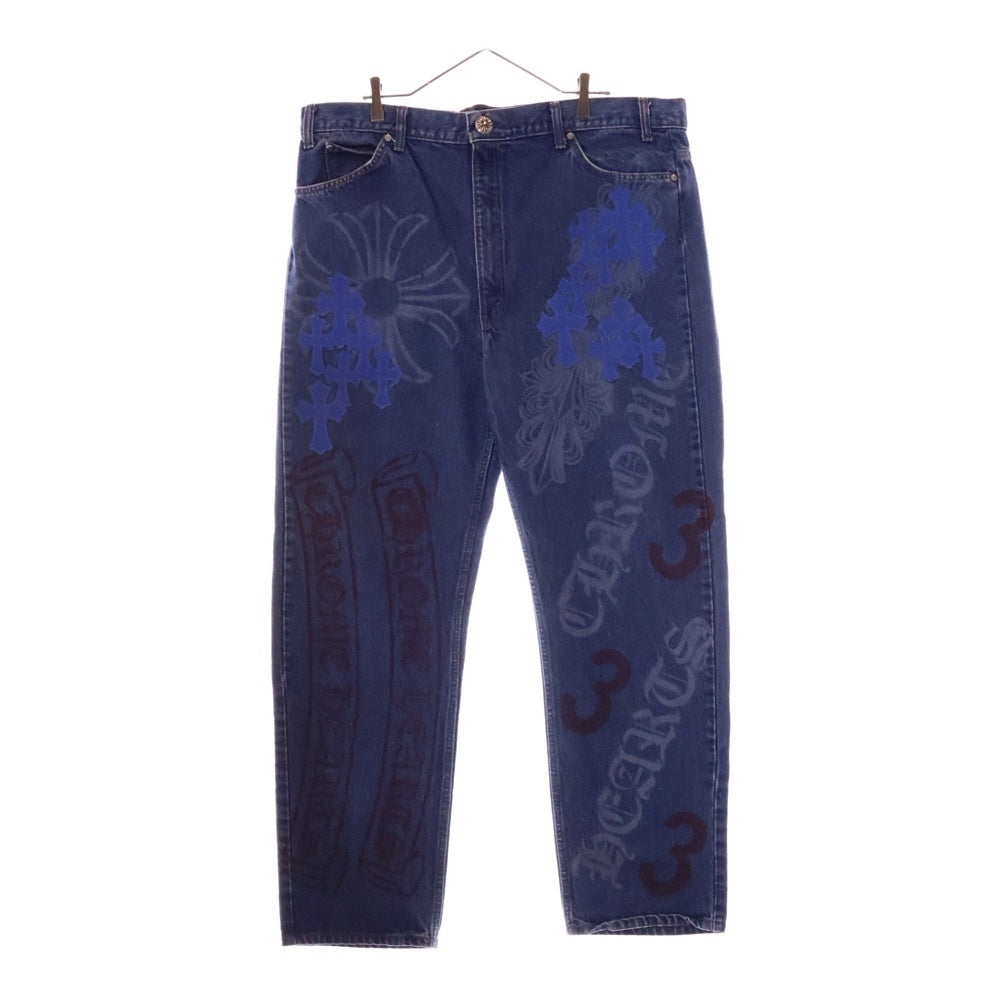 CHROME HEARTS(クロムハーツ) ×LEVI'S STENCIL DENIM 505 ステンシル ペイントデザインクロスパッチ付きデニムパンツ インディゴ