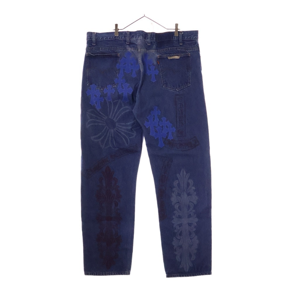 CHROME HEARTS(クロムハーツ) ×LEVI'S STENCIL DENIM 505 ステンシル ペイントデザインクロスパッチ付きデニムパンツ インディゴ