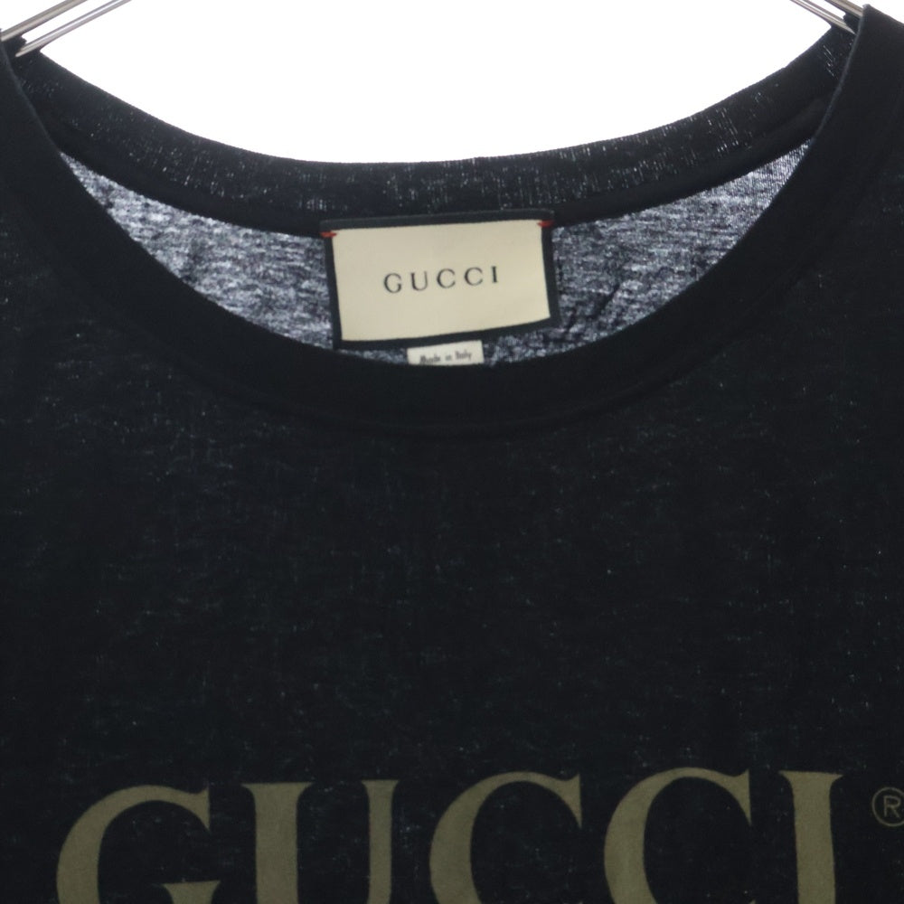 GUCCI(グッチ) ウォッシュドロゴ 半袖Tシャツカットソー ブラック 440103