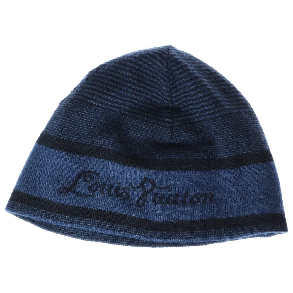 LOUIS VUITTON(ルイヴィトン) ジャガードロゴ ストライプ ニット帽子 ビーニー ブルー/ブラック
