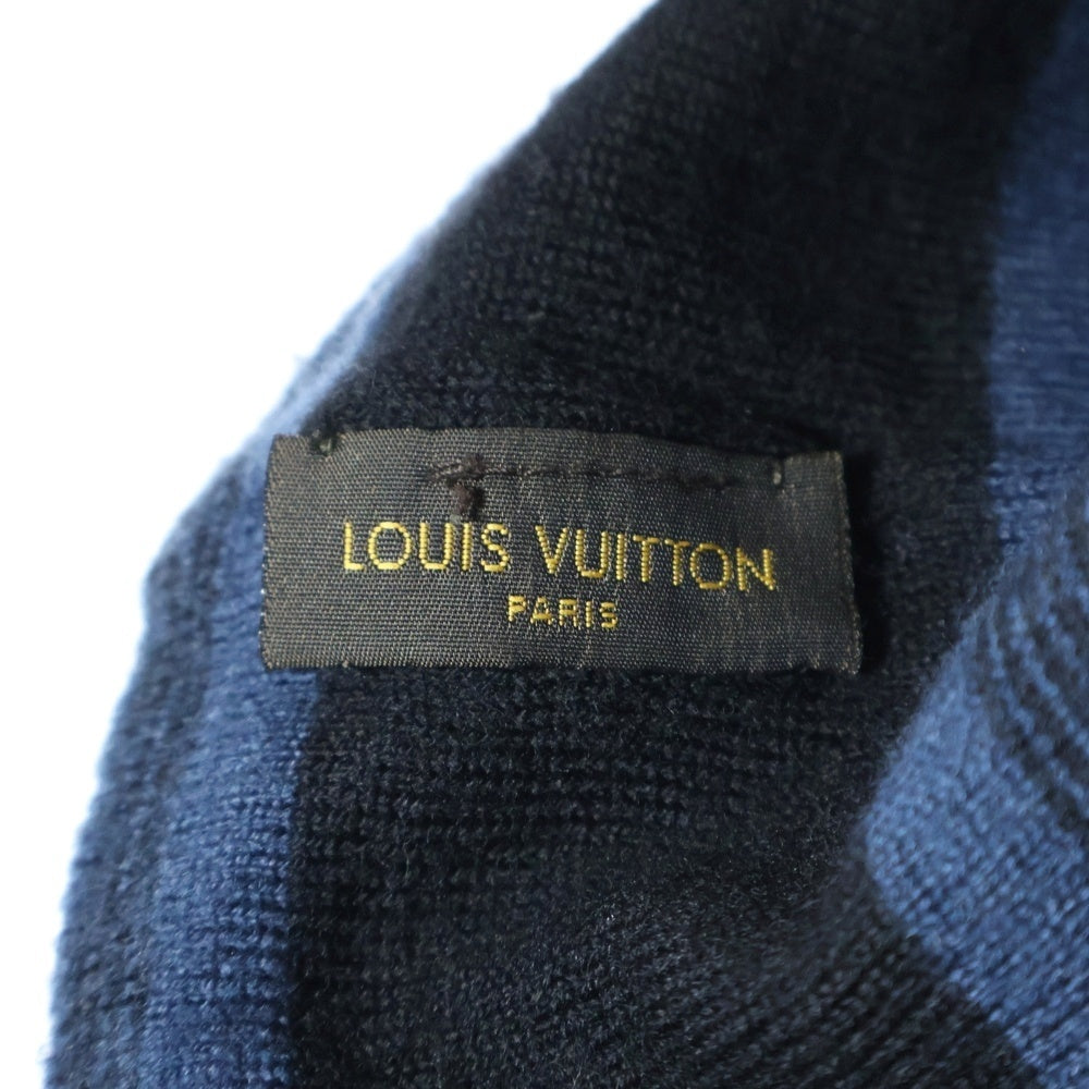 LOUIS VUITTON(ルイヴィトン) ジャガードロゴ ストライプ ニット帽子 ビーニー ブルー/ブラック