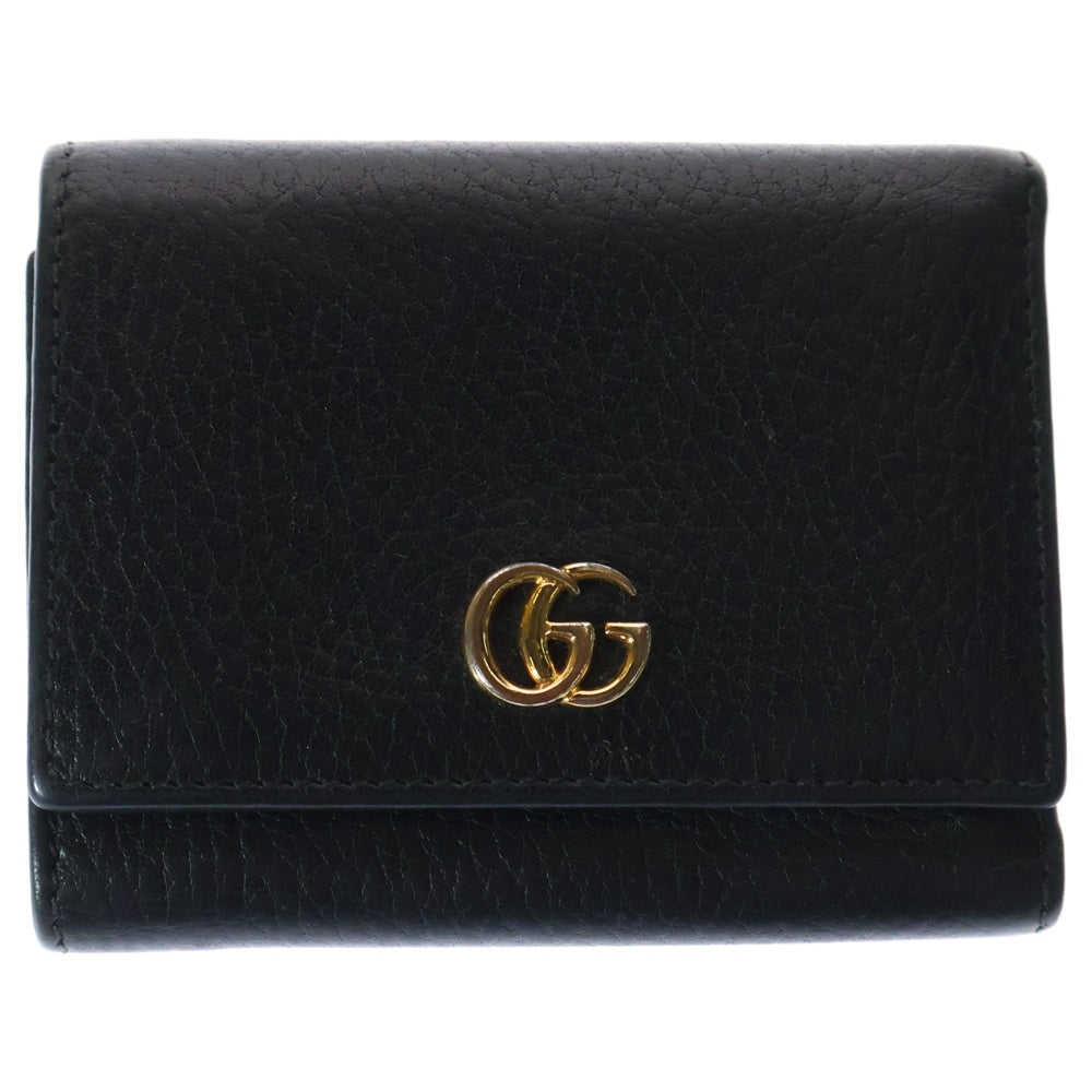 GUCCI(グッチ) GGマーモント レザー三つ折り財布 ブラック 474746