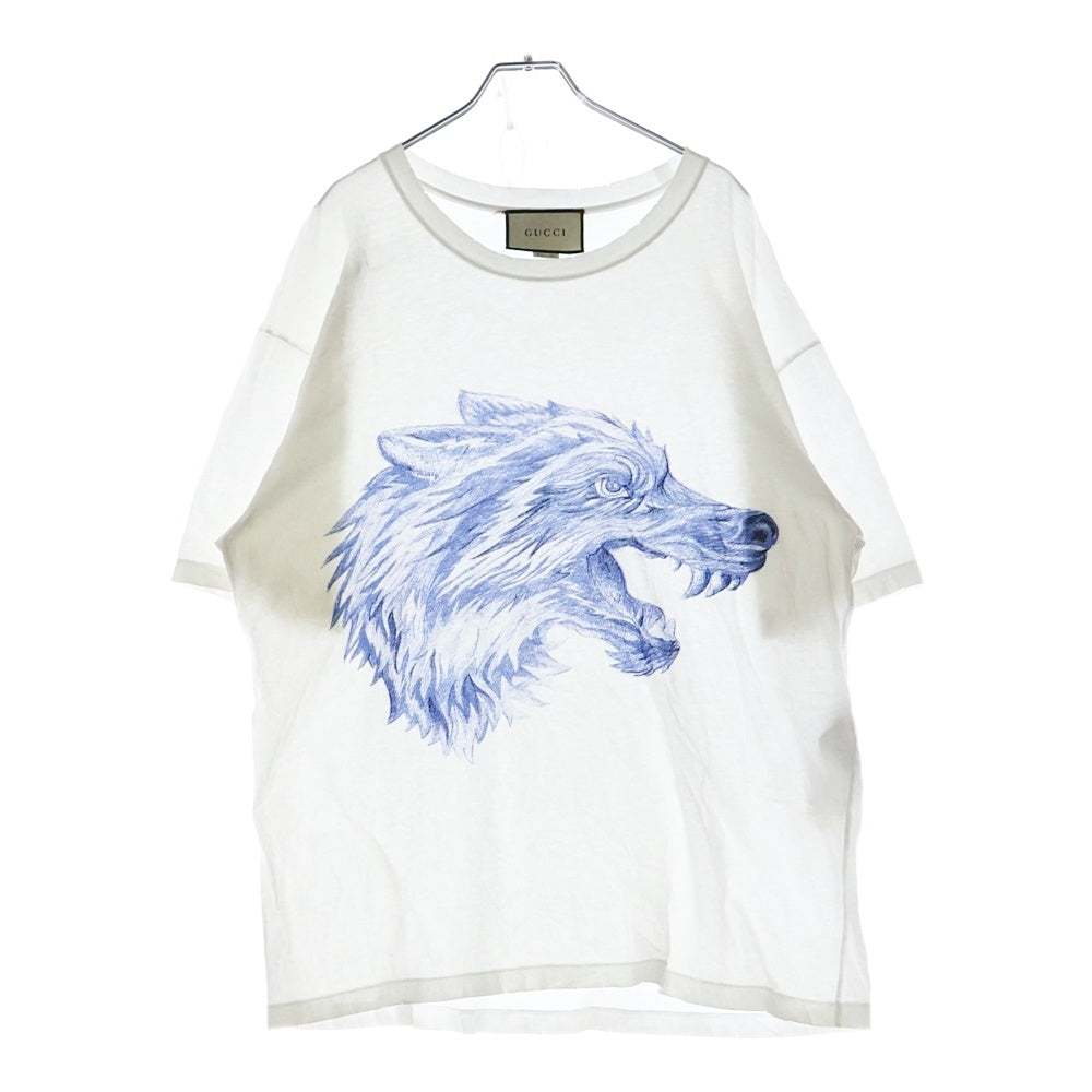 GUCCI(グッチ) ウルフ ダメージ加工 プリントTシャツ 497060 X3I46 ホワイト
