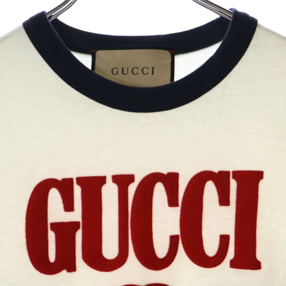 GUCCI(グッチ) ロゴ刺繍 クルーネック ショート半袖Tシャツ 723566 ホワイト レディース
