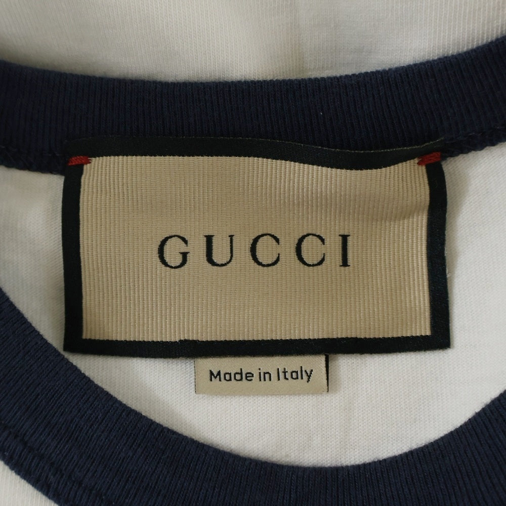 GUCCI(グッチ) ロゴ刺繍 クルーネック ショート半袖Tシャツ 723566 ホワイト レディース