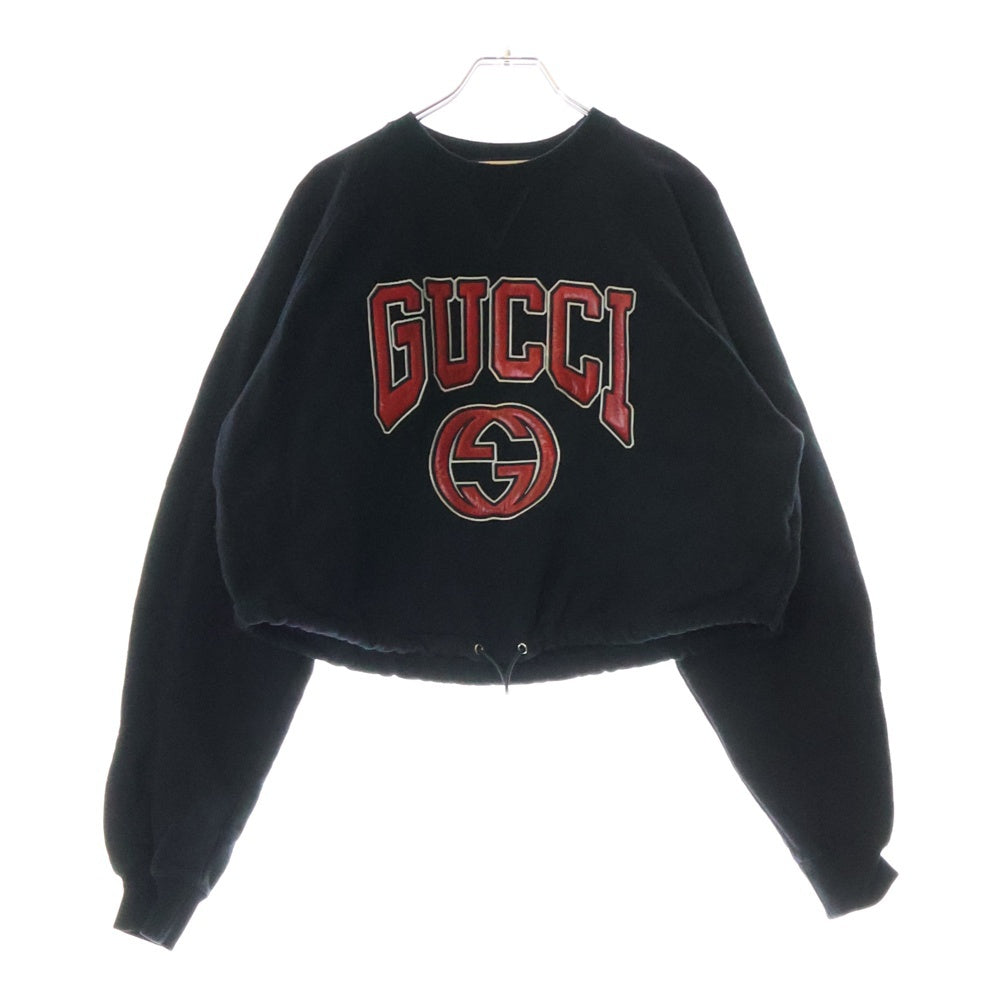 GUCCI(グッチ) ドローコード ロゴワッペン クルーネックスウェットシャツ トレーナー 760366 XJF0W ブラック レディース