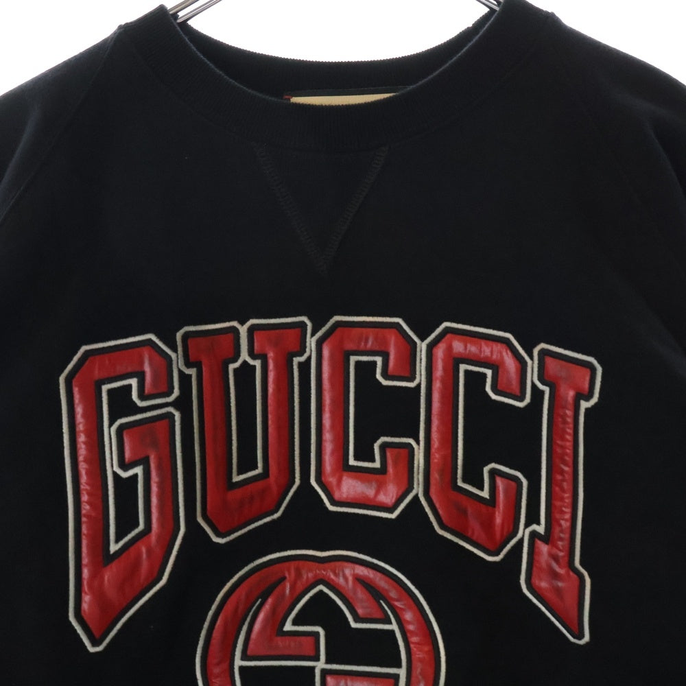 GUCCI(グッチ) ドローコード ロゴワッペン クルーネックスウェットシャツ トレーナー 760366 XJF0W ブラック レディース