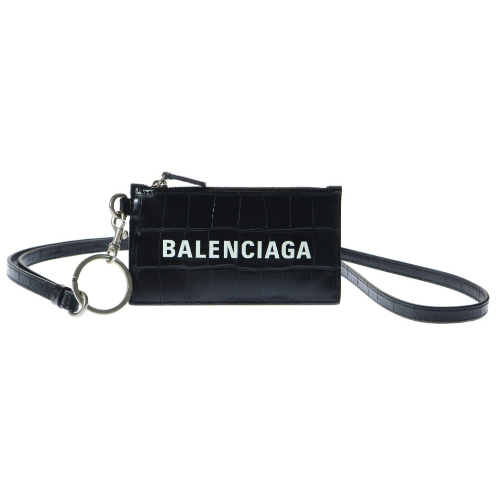 BALENCIAGA(バレンシアガ) CASH CARDKEY STRAP クロコ型押し ショルダーフラグメントケース カードケース コインケース 594548 ブラック