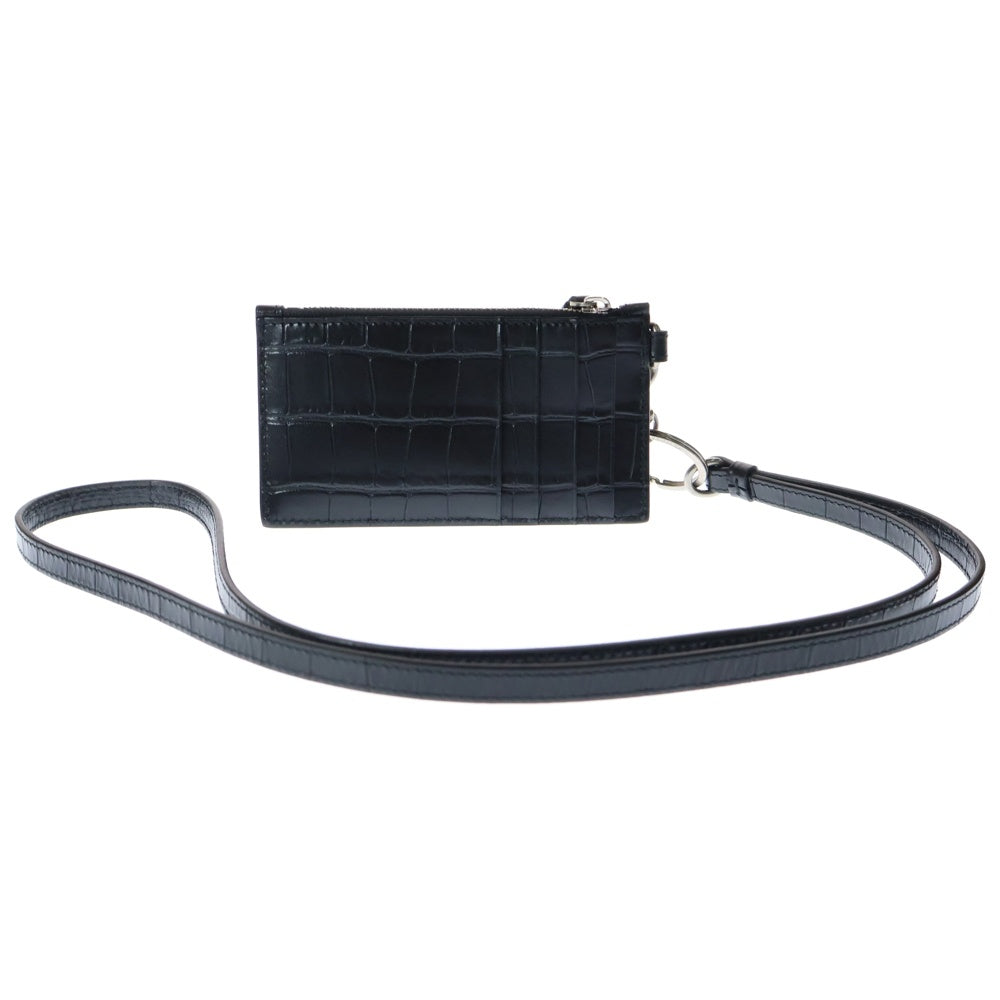 BALENCIAGA(バレンシアガ) CASH CARDKEY STRAP クロコ型押し ショルダーフラグメントケース カードケース コインケース 594548 ブラック