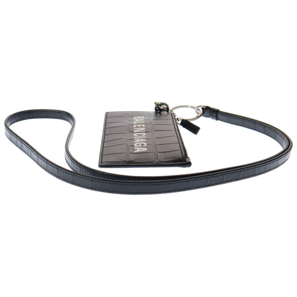 BALENCIAGA(バレンシアガ) CASH CARDKEY STRAP クロコ型押し ショルダーフラグメントケース カードケース コインケース 594548 ブラック