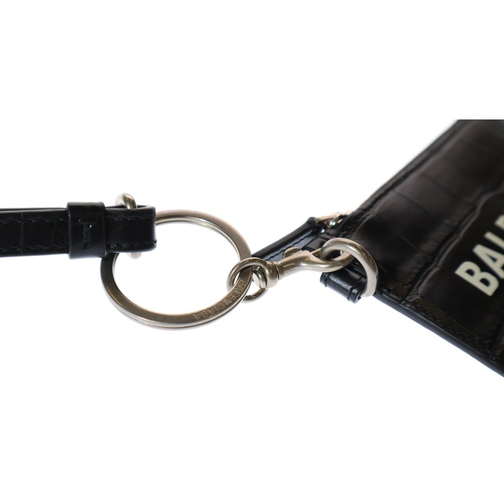 BALENCIAGA(バレンシアガ) CASH CARDKEY STRAP クロコ型押し ショルダーフラグメントケース カードケース コインケース 594548 ブラック