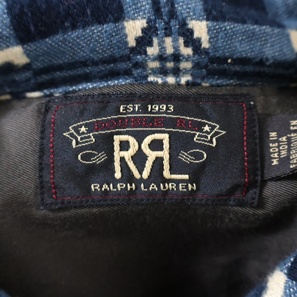 RRL(ダブルアールエル) BROWN BEAR OVER SHIRT パターン ジャカード オーバーシャツ 長袖シャツ ブルー