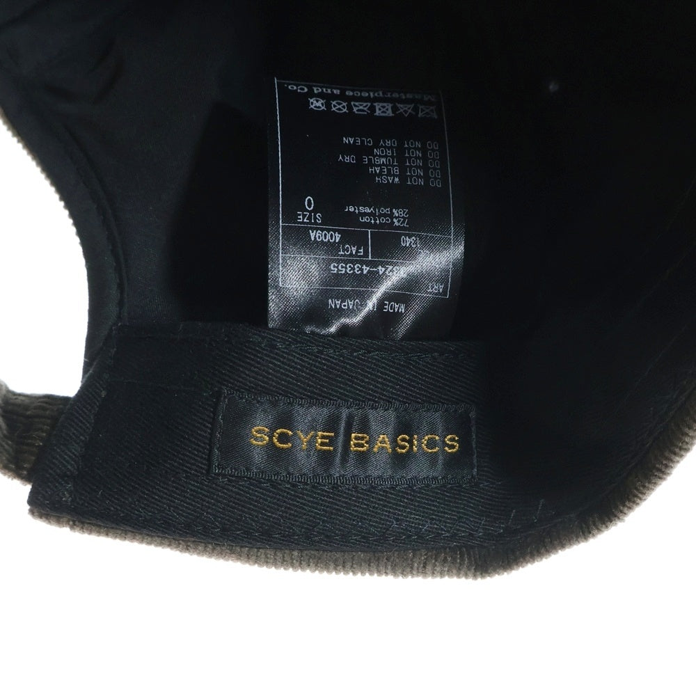 SCYE BASICS(サイベーシックス) Stretch Corduroy Baseball Cap ロゴ刺繍 コーデュロイ ベースボールキャップ 3324-43355 ブラウン