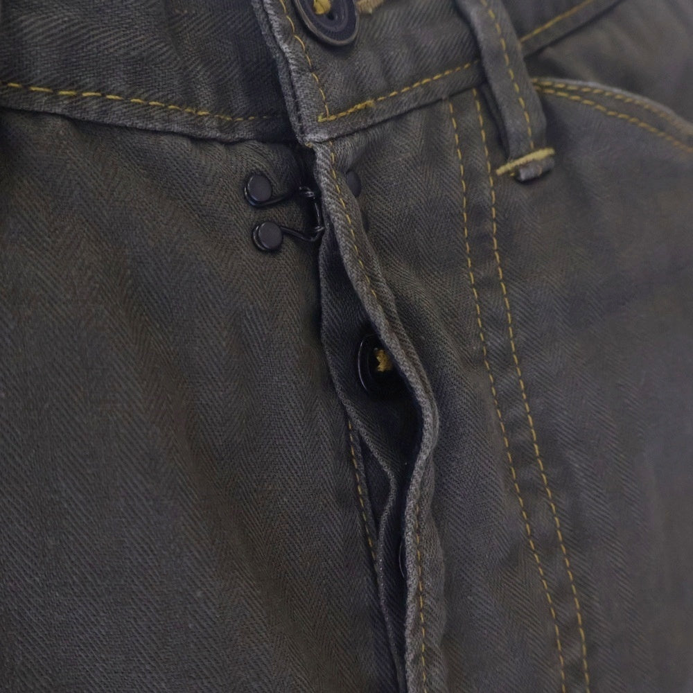 RRL(ダブルアールエル) シンチバック付き ヘリンボーン デニムパンツ カーキ