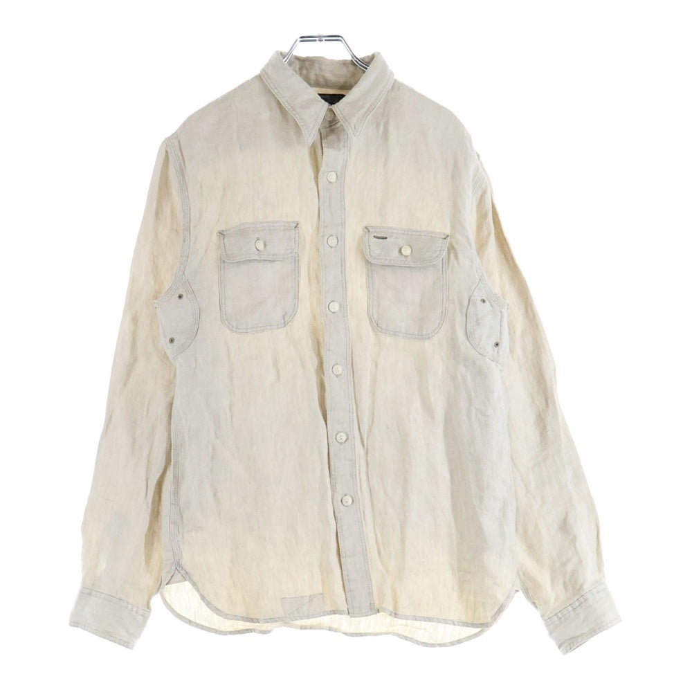 RRL(ダブルアールエル) 長袖リネンシャツ ボタン付き ベージュ