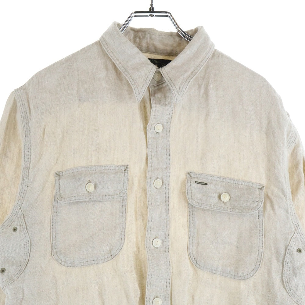 RRL(ダブルアールエル) 長袖リネンシャツ ボタン付き ベージュ