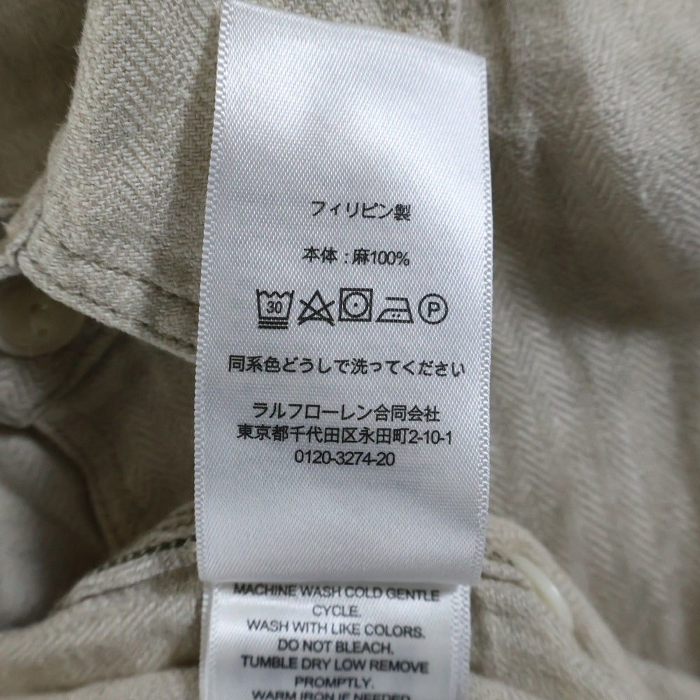 RRL(ダブルアールエル) 長袖リネンシャツ ボタン付き ベージュ