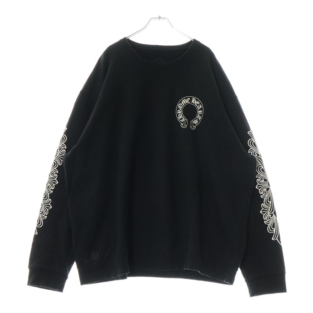 CHROME HEARTS(クロムハーツ) HORSESHOE PULLOVER HOODIE ホースシュープリント アームフローラル スウェットプルオーバーパーカー ブラック