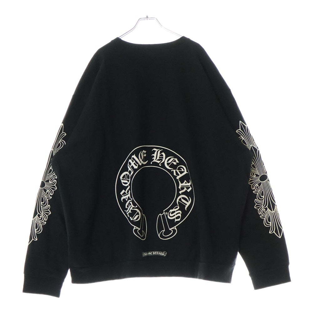 CHROME HEARTS(クロムハーツ) HORSESHOE PULLOVER HOODIE ホースシュープリント アームフローラル スウェットプルオーバーパーカー ブラック