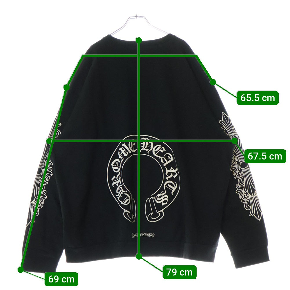 CHROME HEARTS(クロムハーツ) HORSESHOE PULLOVER HOODIE ホースシュープリント アームフローラル スウェットプルオーバーパーカー ブラック