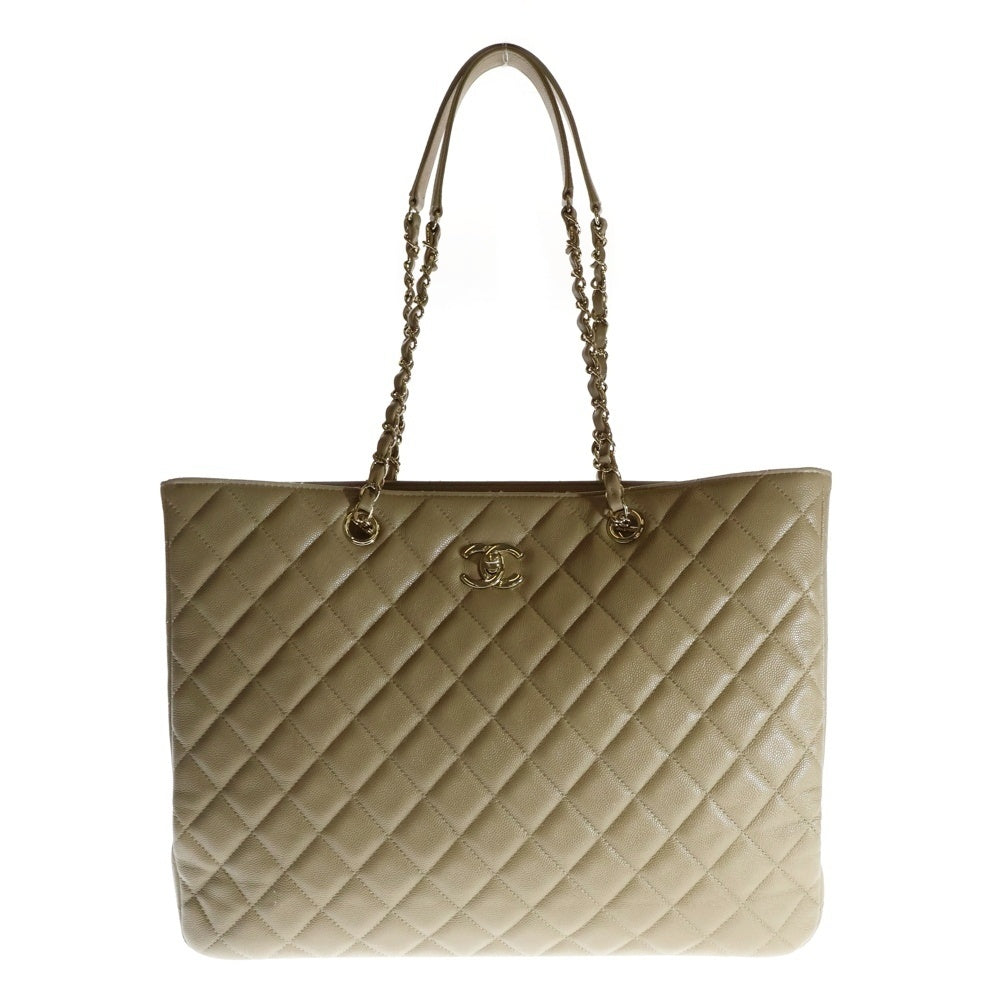 CHANEL(シャネル) ココマーク マトラッセ ラージ キャビアスキン ワンショルダー チェーントート バッグ A91046 ベージュ