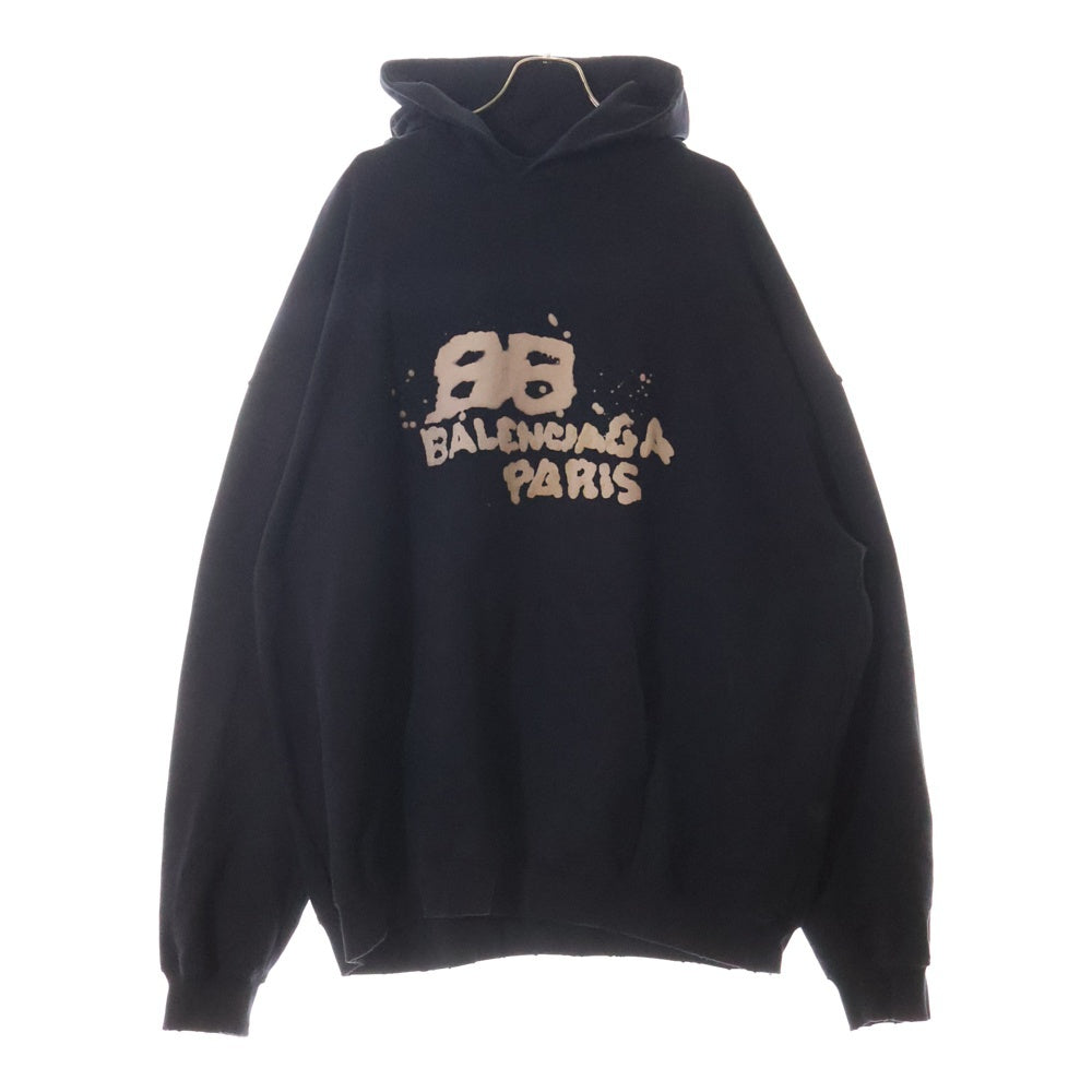 BALENCIAGA(バレンシアガ) 23SS Hand Drawn BB Icon Hoodieダメージ加工ロゴ オーバーサイズ プルオーバーパーカー T07 620973TNVQ1 1059 ブラック