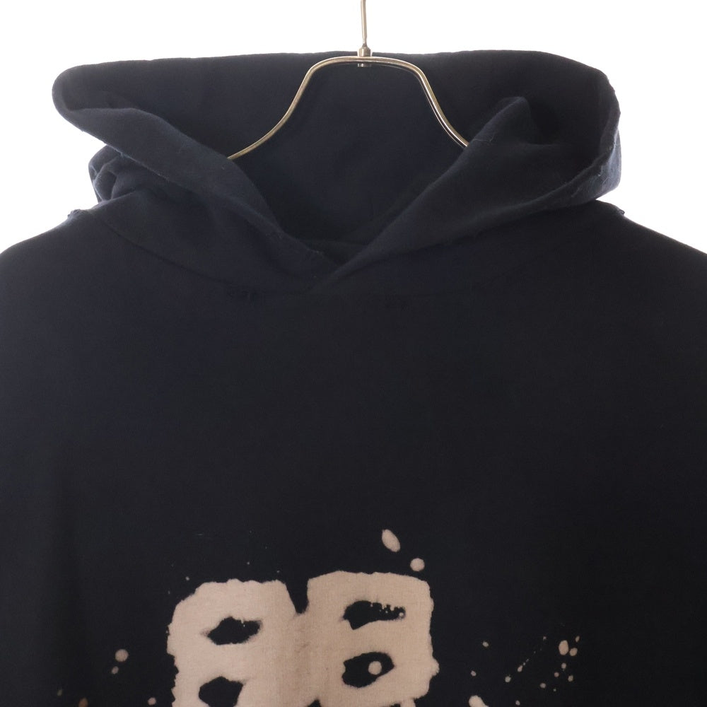 BALENCIAGA(バレンシアガ) 23SS Hand Drawn BB Icon Hoodieダメージ加工ロゴ オーバーサイズ プルオーバーパーカー T07 620973TNVQ1 1059 ブラック