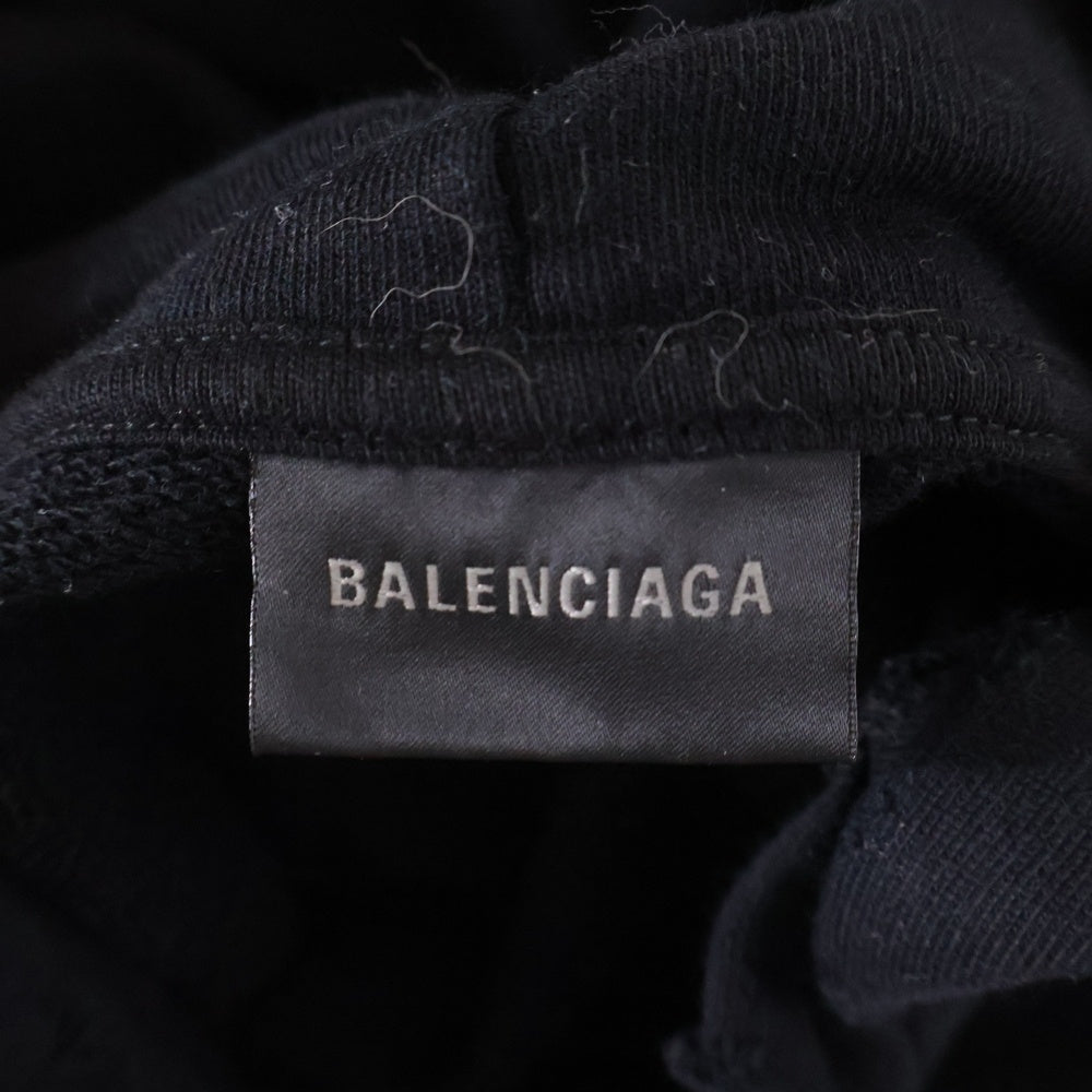 BALENCIAGA(バレンシアガ) 23SS Hand Drawn BB Icon Hoodieダメージ加工ロゴ オーバーサイズ プルオーバーパーカー T07 620973TNVQ1 1059 ブラック