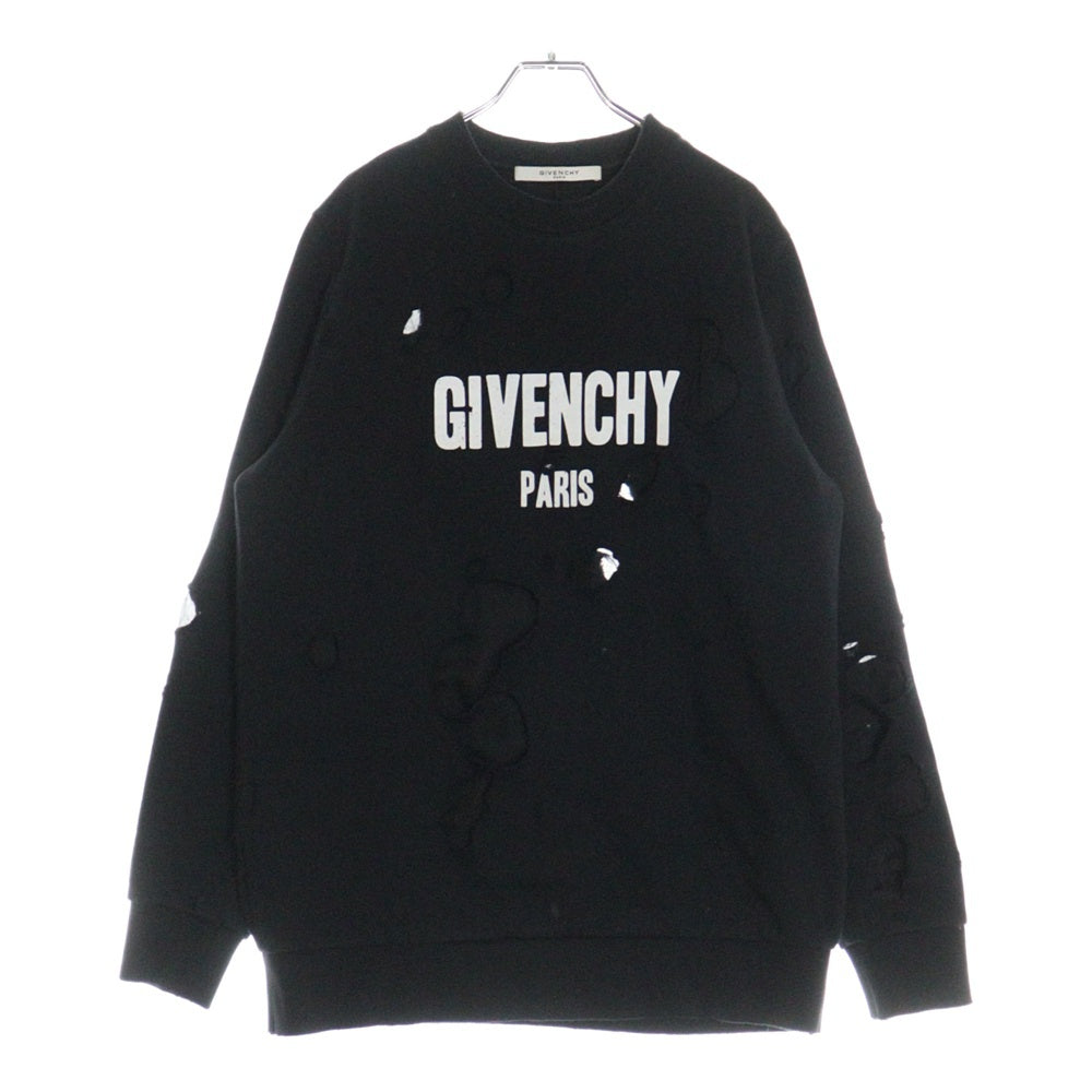 GIVENCHY(ジバンシィ) デストロイ ダメージ加工 クルーネックスウェットシャツ トレーナー 16P 7705 485 ブラック