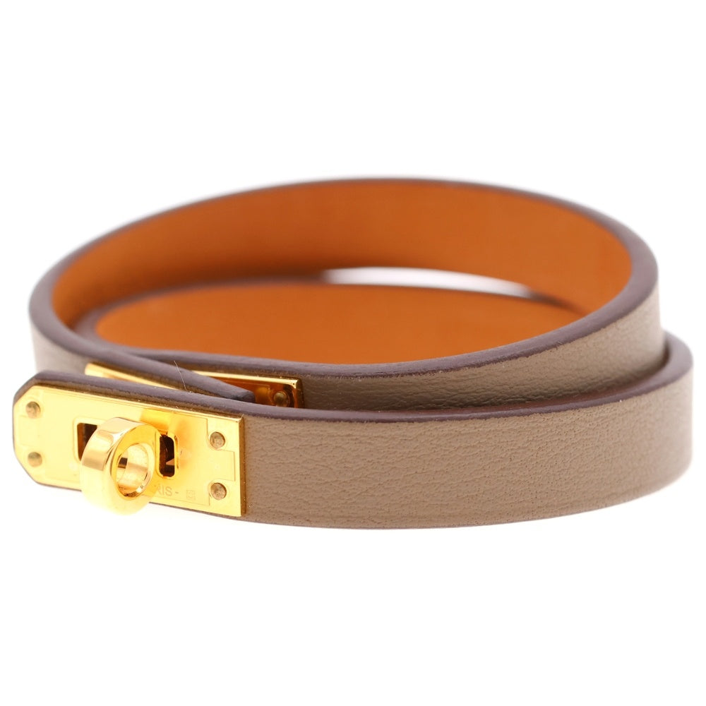HERMES(エルメス) ミニケリー ドゥブルトゥール エトゥープ レザーブレスレット ベージュ W刻印
