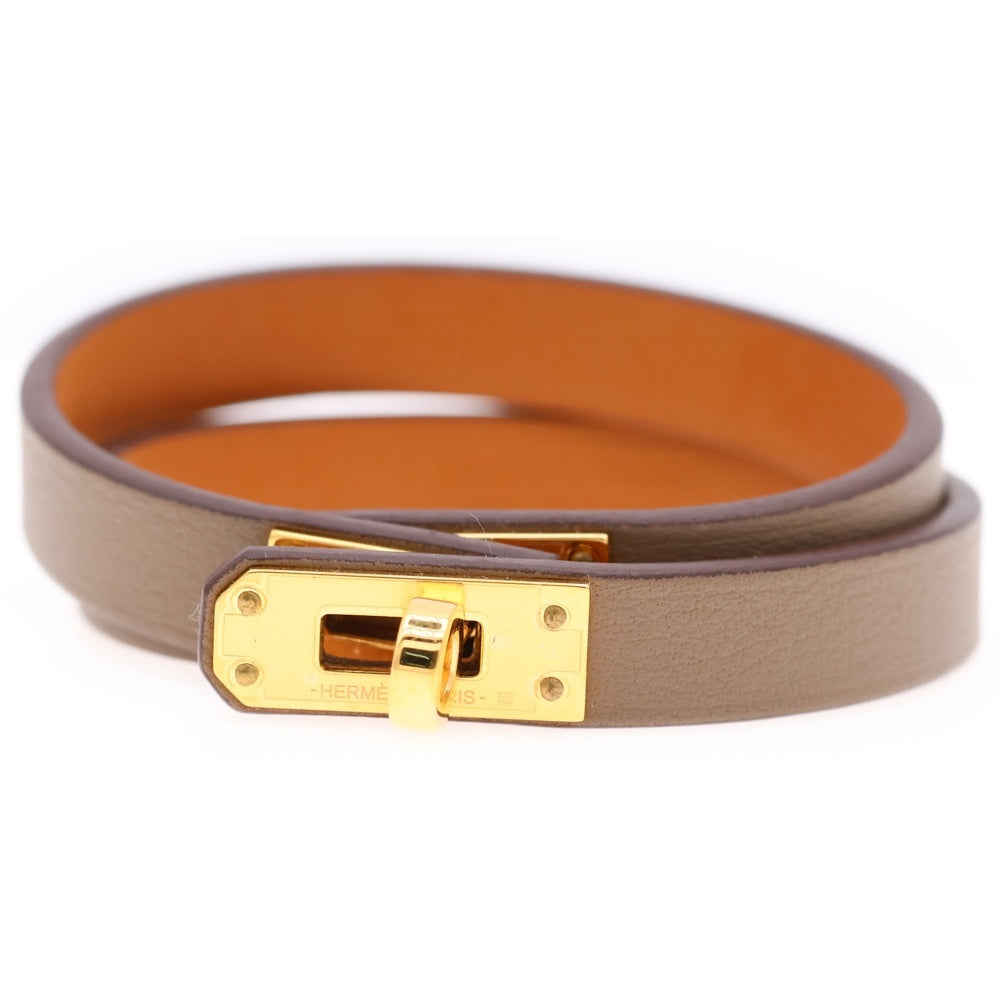 HERMES(エルメス) ミニケリー ドゥブルトゥール エトゥープ レザーブレスレット ベージュ W刻印