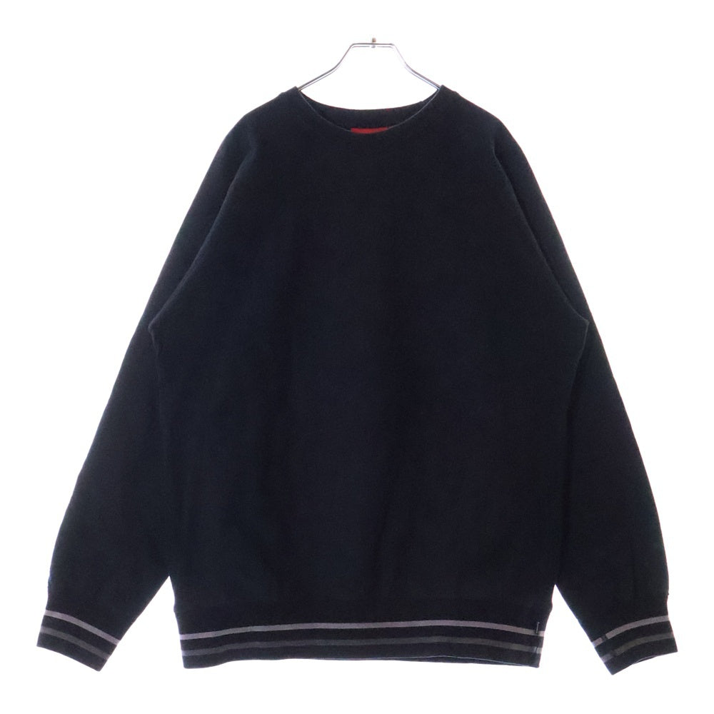 SUPREME(シュプリーム) ロゴ刺? リブボーダー柄 クルーネックスウェットトレーナー ブラック