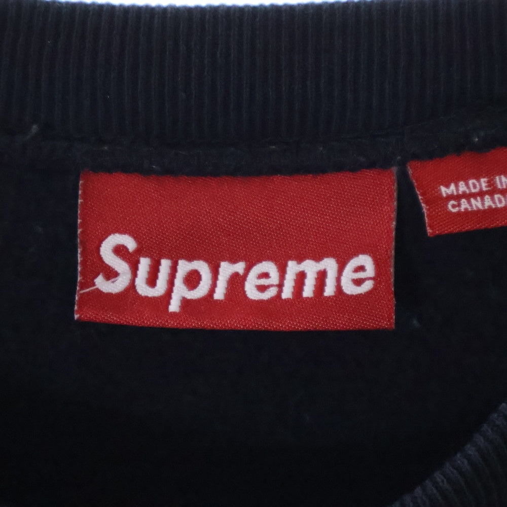 SUPREME(シュプリーム) ロゴ刺? リブボーダー柄 クルーネックスウェットトレーナー ブラック