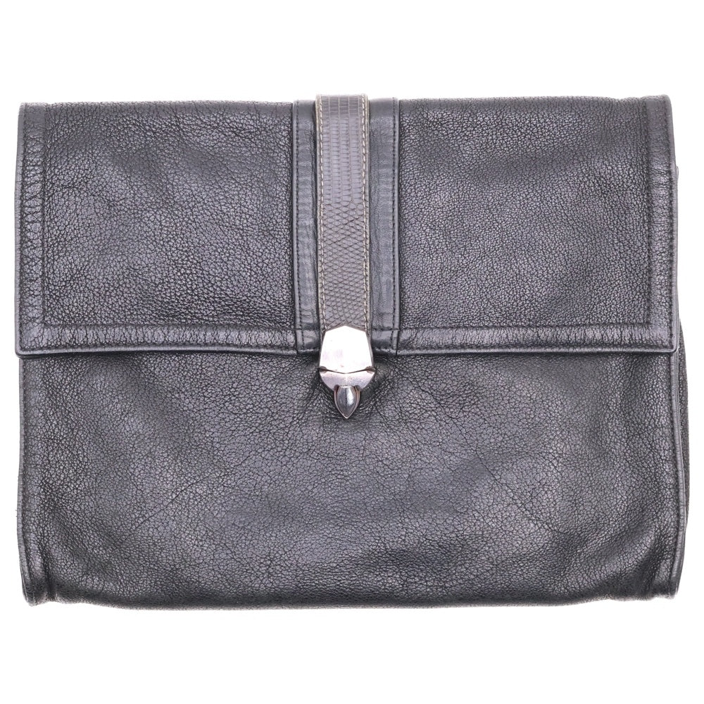 CHROME HEARTS(クロムハーツ) SALTED PRETZEL BAG GREY LIZARD STRIPE レザー切り替え クラッチバッグ ブラック