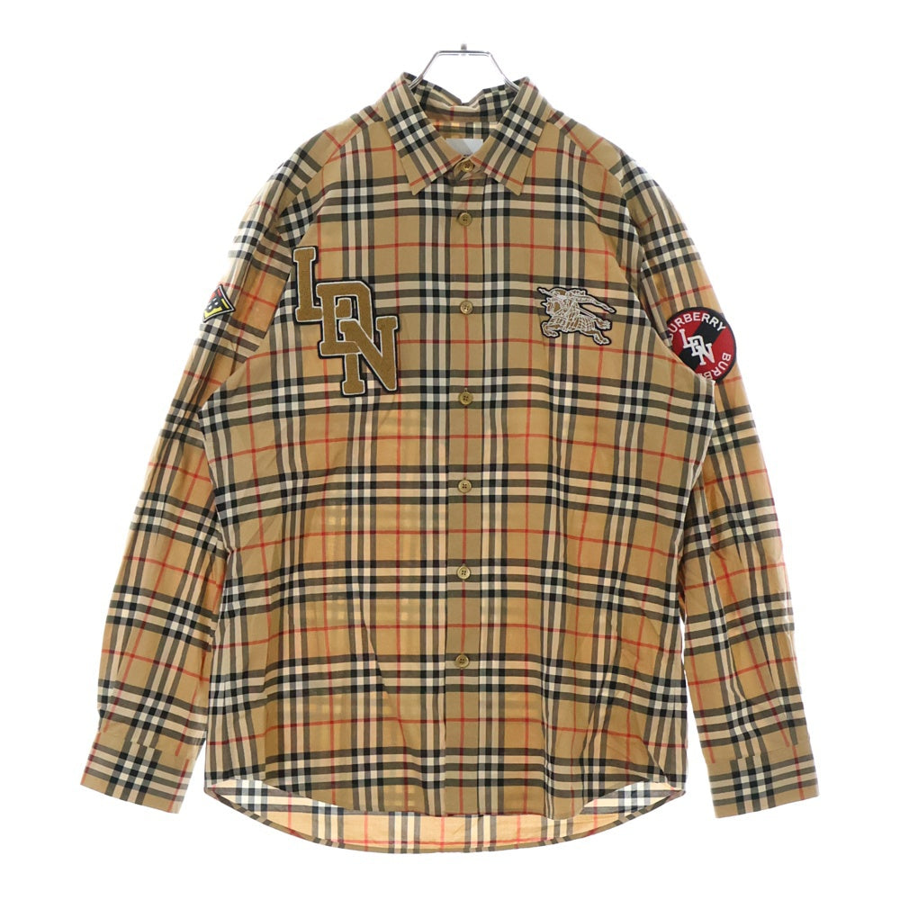 BURBERRY(バーバリー) 19AW SW1 LOGO CHECK SHIRTS ノバチェック 刺繍ロゴ 長袖チェックシャツ 8024529 ベージュ