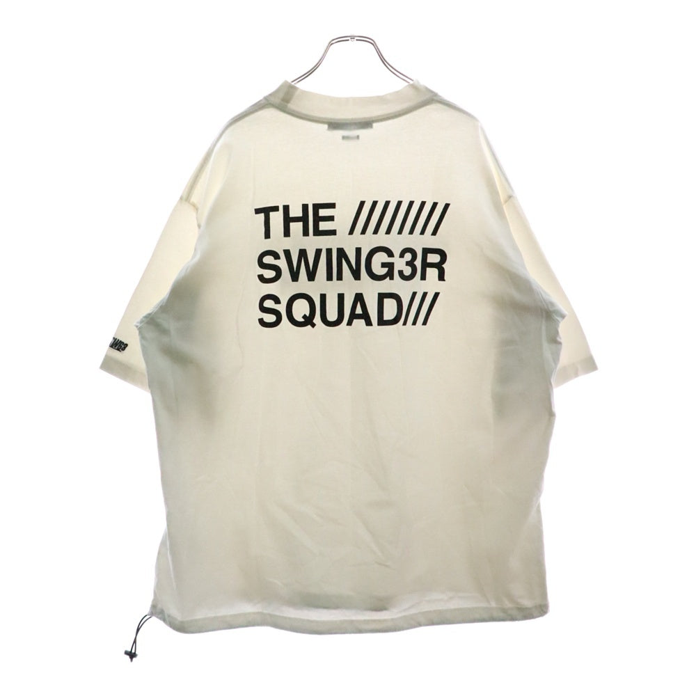 NO BRAND(ノーブランド) THE SWINGGGR ドローコード フリントプリント クルーネック半袖Tシャツ ホワイト