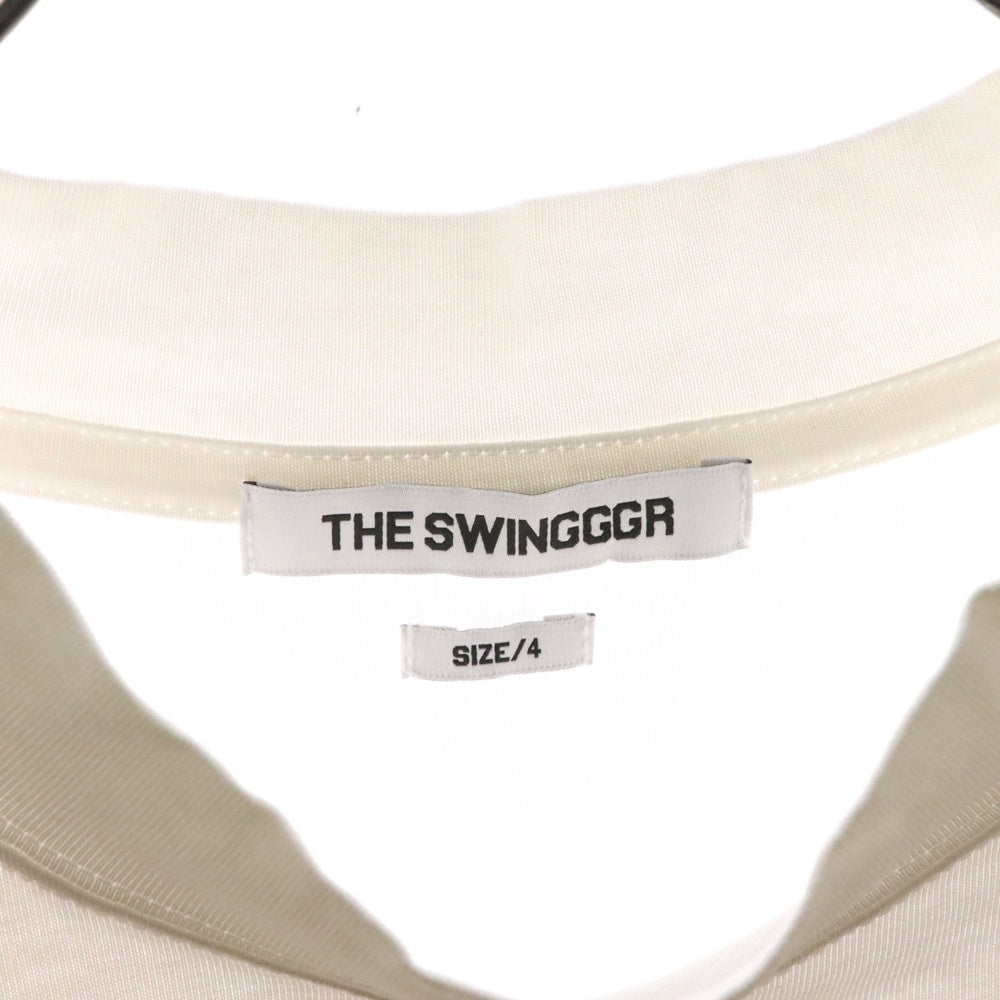 NO BRAND(ノーブランド) THE SWINGGGR ドローコード フリントプリント クルーネック半袖Tシャツ ホワイト
