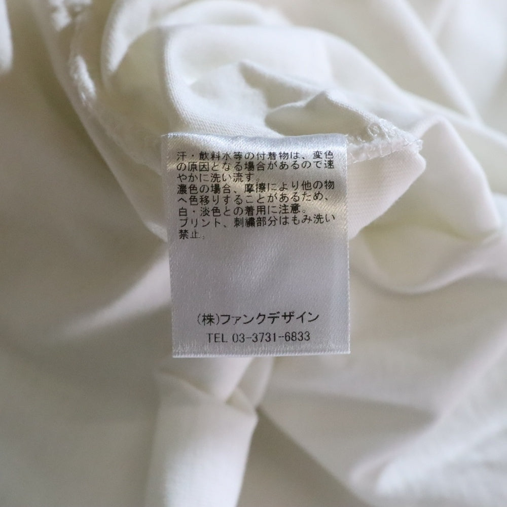 NO BRAND(ノーブランド) THE SWINGGGR ドローコード フリントプリント クルーネック半袖Tシャツ ホワイト