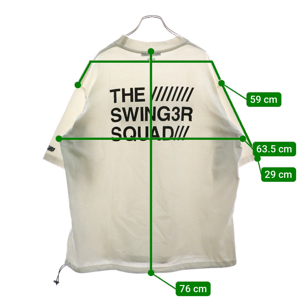 NO BRAND(ノーブランド) THE SWINGGGR ドローコード フリントプリント クルーネック半袖Tシャツ ホワイト